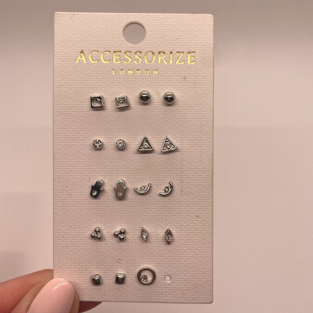 Accessorize London | 9 pair silver earring stud set